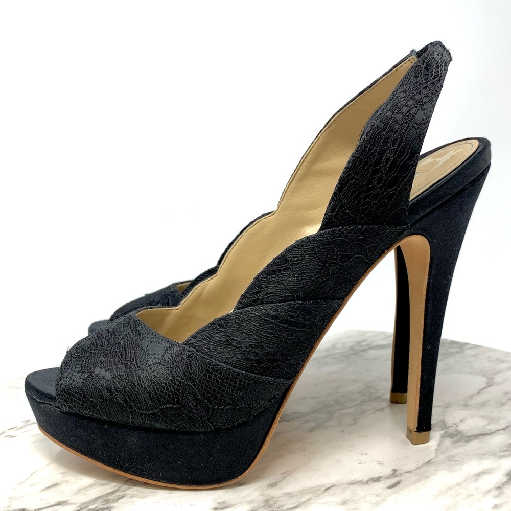 David Tutera Sweetie Black Lace And Satin Peep Toe Slingback 7 Cocktail Evening - Picture 3 of 16